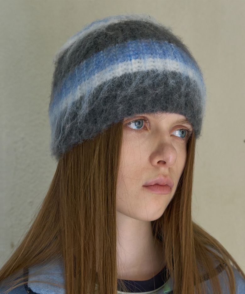 HAIRY STRIPE BEANIE_CHARCOAL GREY