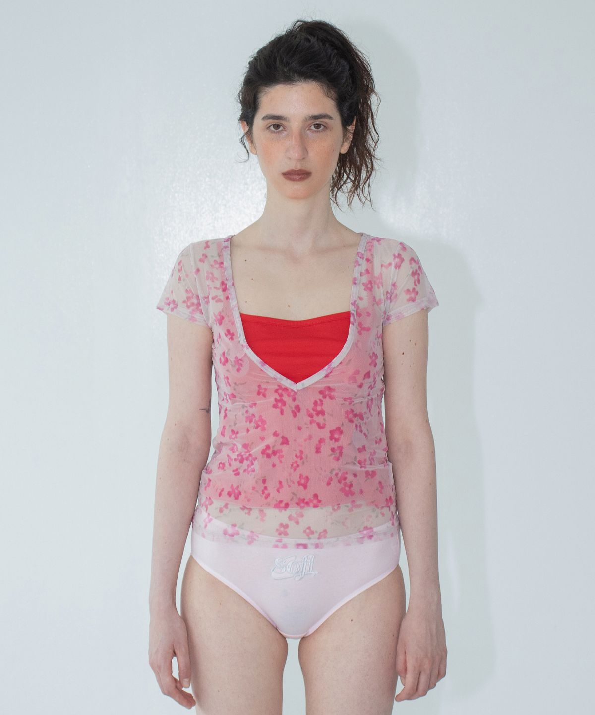 악트(OKT) flower mesh top pink