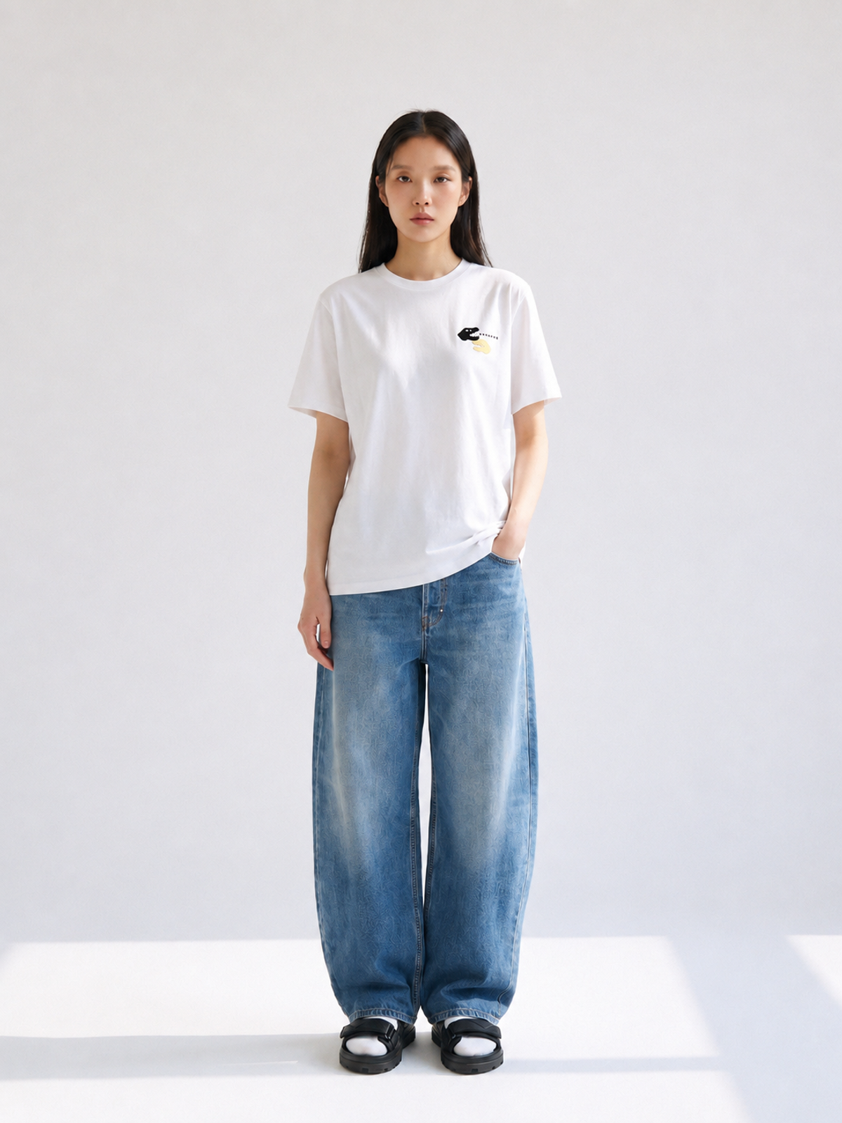 바이브라디(VIBRADIE) 다이노 그래픽 반팔 티셔츠 WH