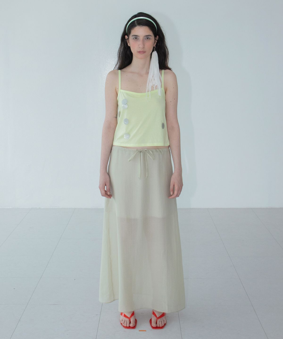 악트(OKT) cotton veil skirt pale green