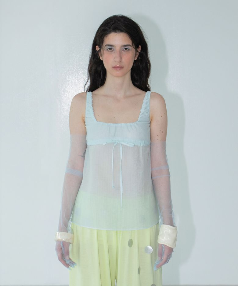 cotton veil blouse pale blue