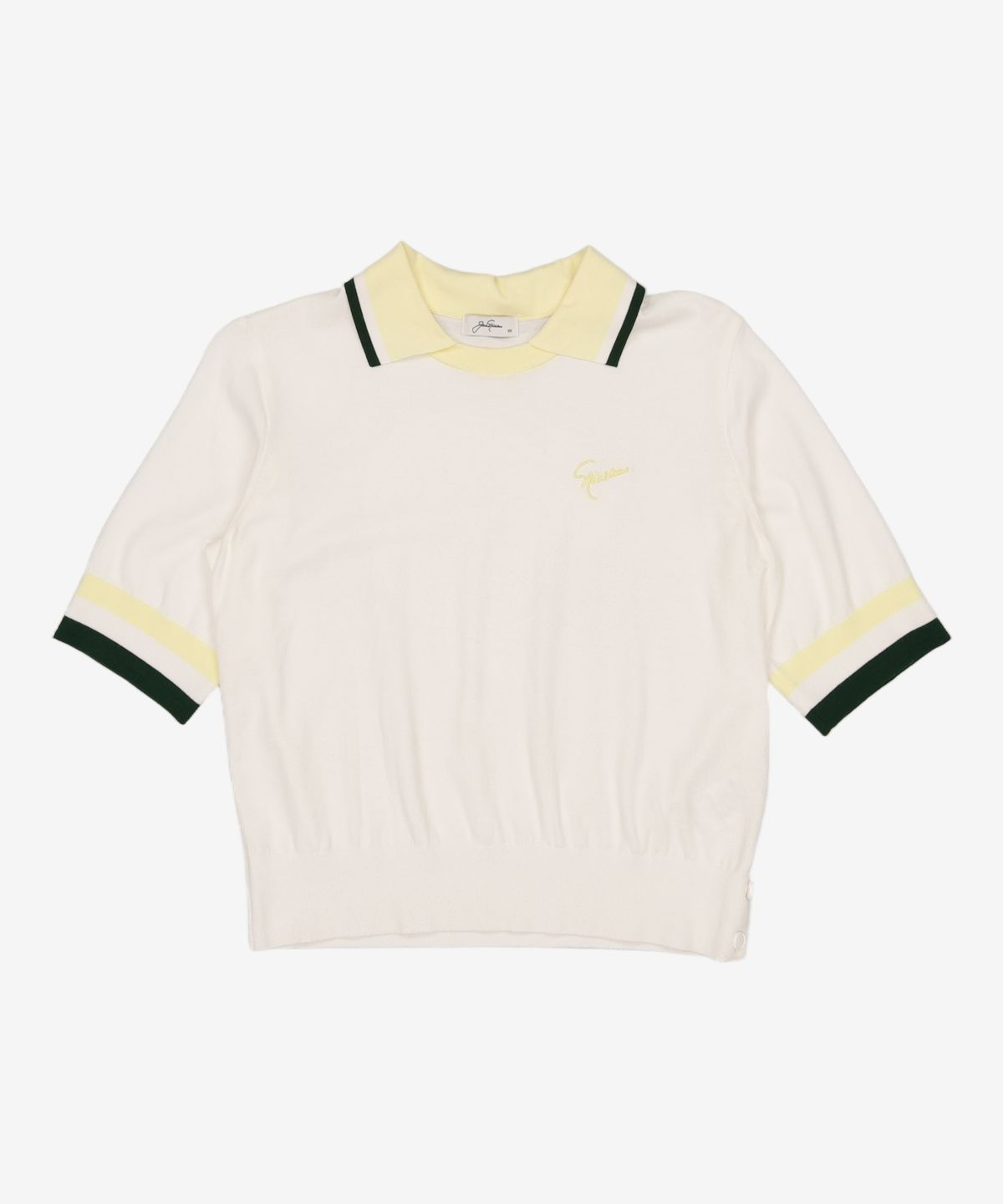 잭니클라우스(JACKNICKLAUS) 여성 변형넥 컬러배색 반팔 니트_LWWAS23231IVX 105