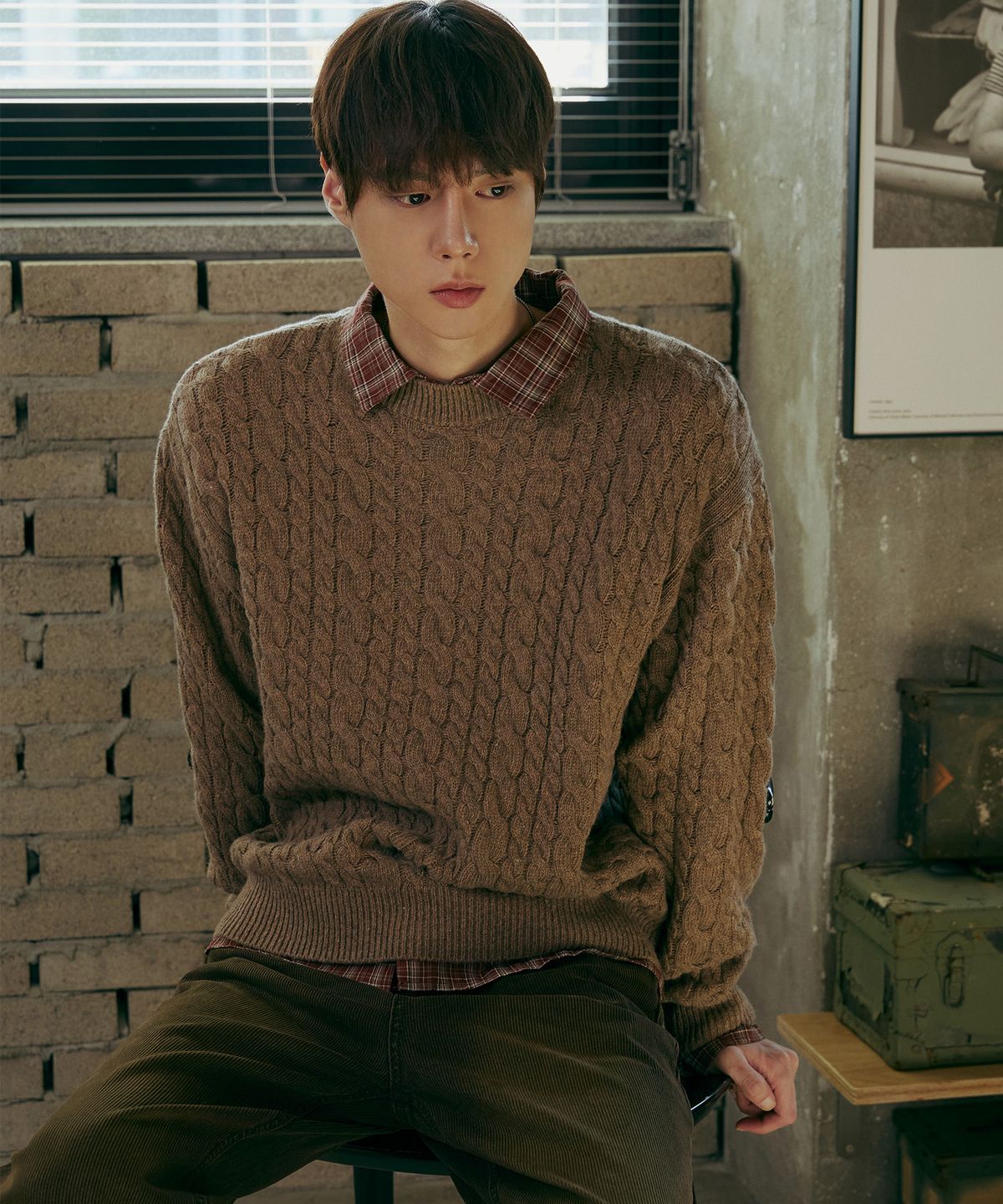 노드유(NODU) 램스울 케이블 더블 라운드 니트 베이지