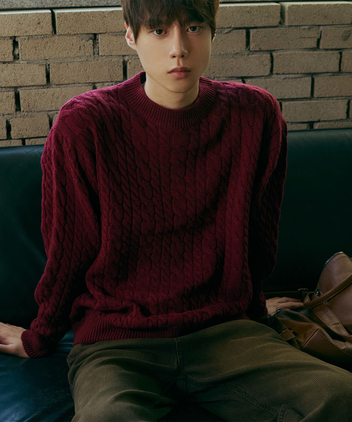 노드유(NODU) 램스울 케이블 더블 라운드 니트 버건디