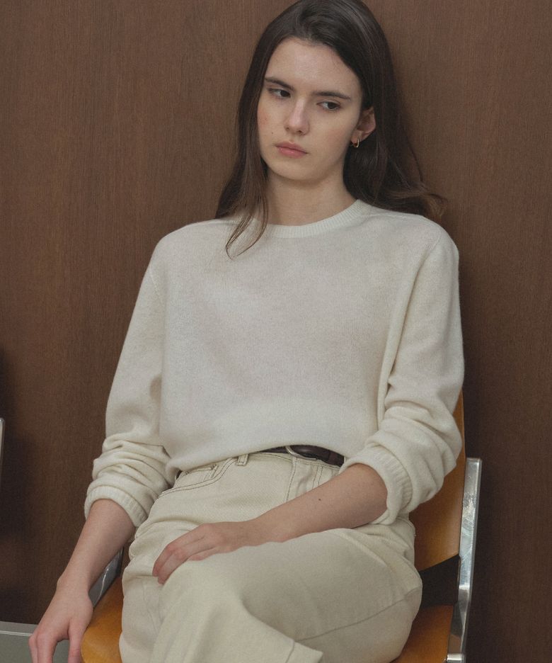 CASHMERE BLENDED ROUND WOOL KNIT [TIFA04SW01]_lvory