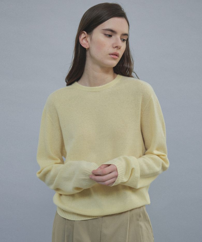 CASHMERE BLENDED ROUND WOOL KNIT [TIFA04SW02]_Butter