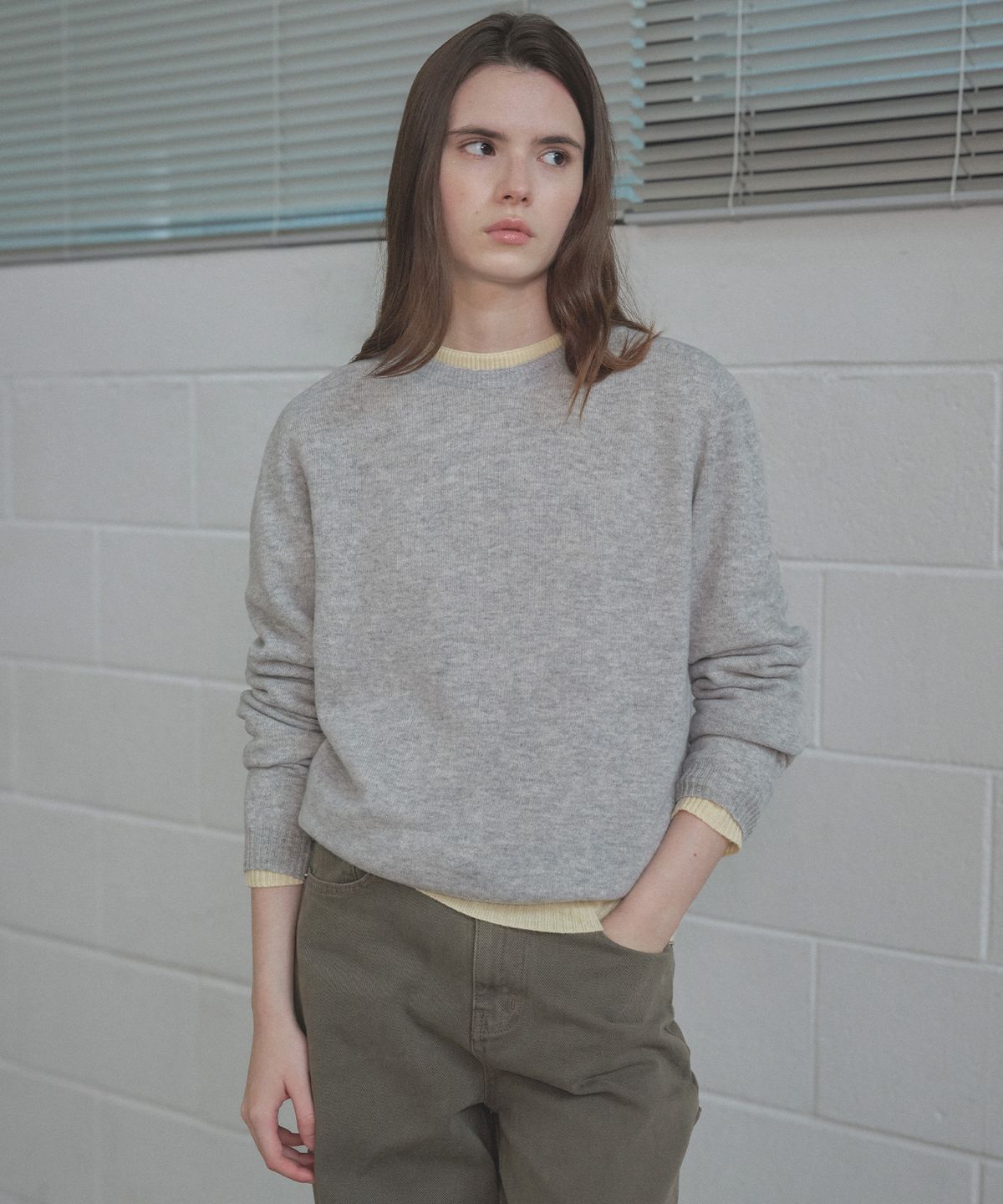 틸아이다이(TILL I DIE) CASHMERE BLENDED ROUND WOOL KNIT [TIFA04SW03]_Light gray