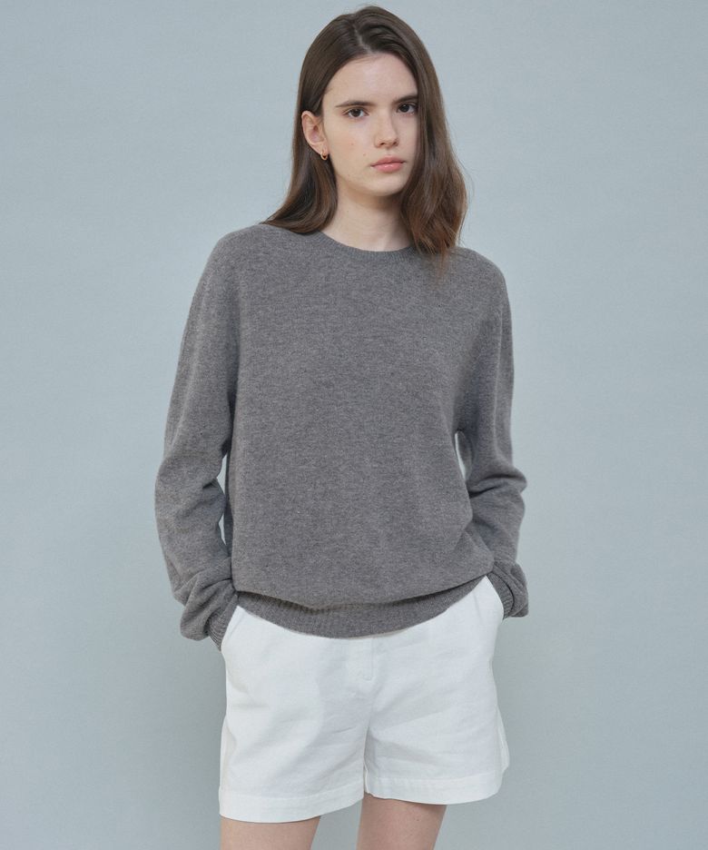 CASHMERE BLENDED ROUND WOOL KNIT [TIFA04SW04]_Gray