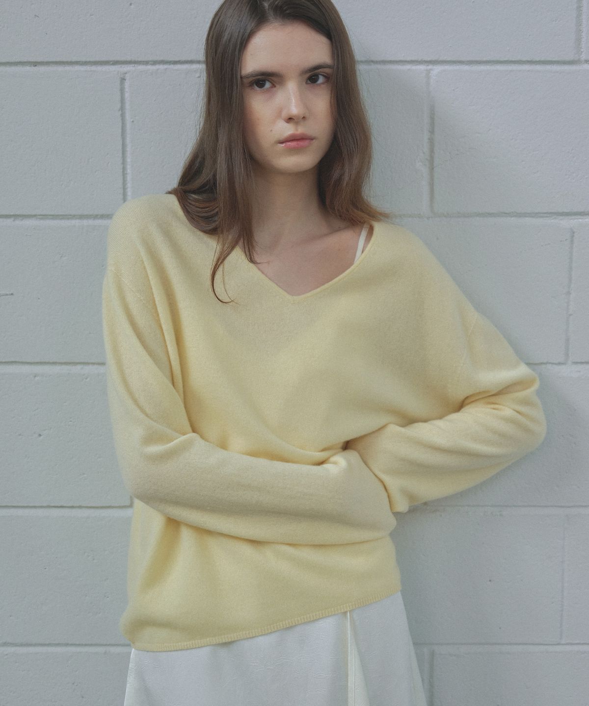 틸아이다이(TILL I DIE) CASHMERE BLENDED V-NECK WOOL KNIT [TIFA04SW09]_Butter