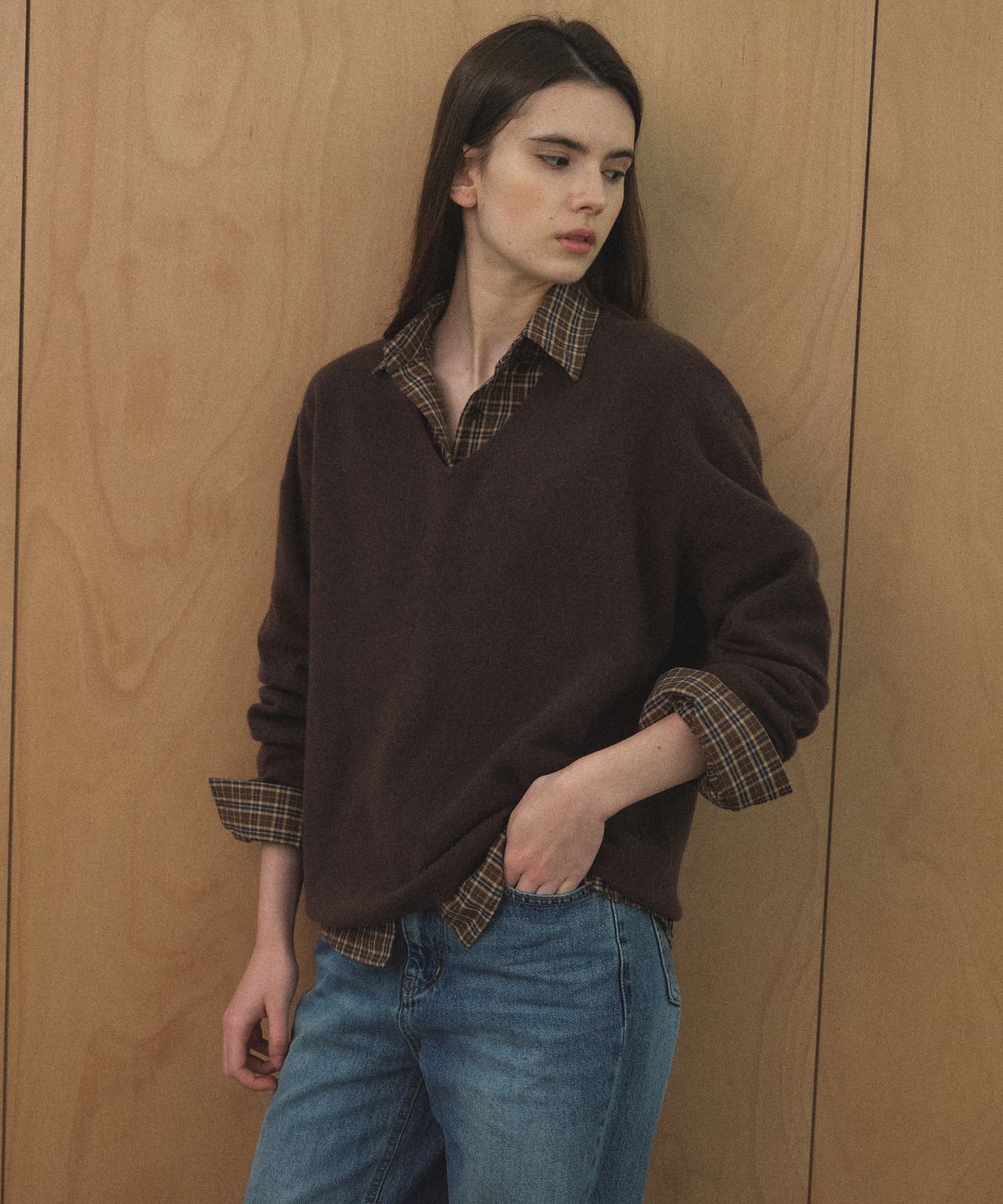 틸아이다이(TILL I DIE) CASHMERE BLENDED V-NECK WOOL KNIT [TIFA04SW14]_Brown