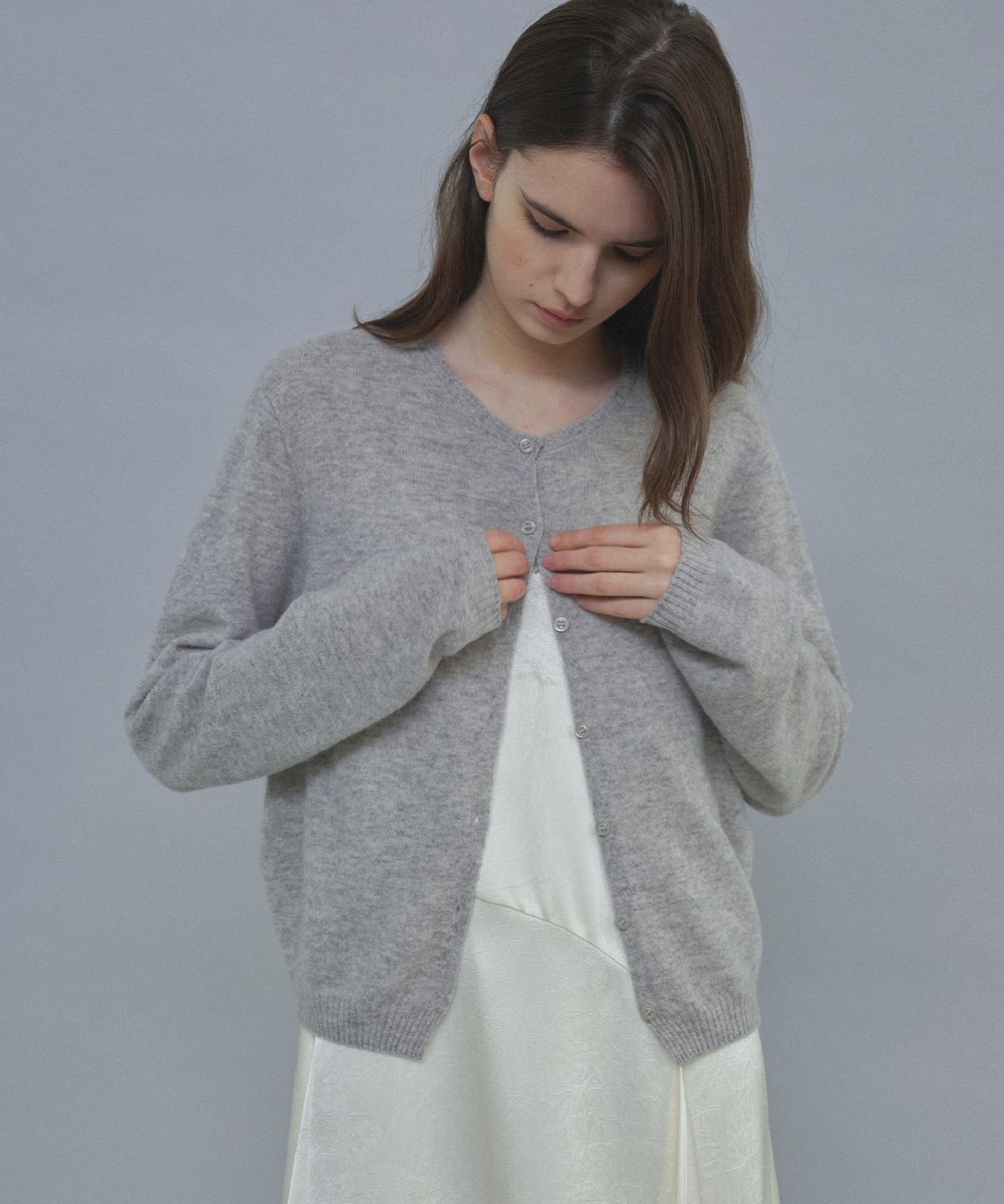 틸아이다이(TILL I DIE) CASHMERE BLENDED WOOL CARDIGAN [TIFA04CD03]_Light gray