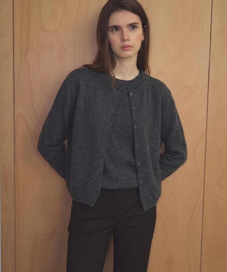 CASHMERE BLENDED WOOL CARDIGAN [TIFA04CD05]_Charcoal