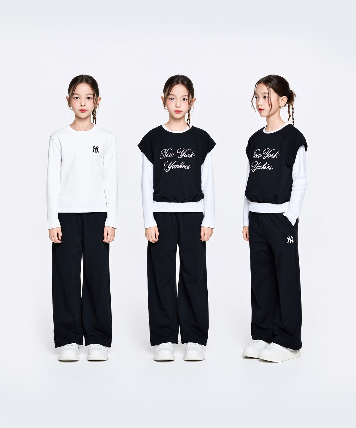 엠엘비 키즈(MLB KIDS) 스트릿 걸즈 레이어드 티셔츠 세트 NY (Black)