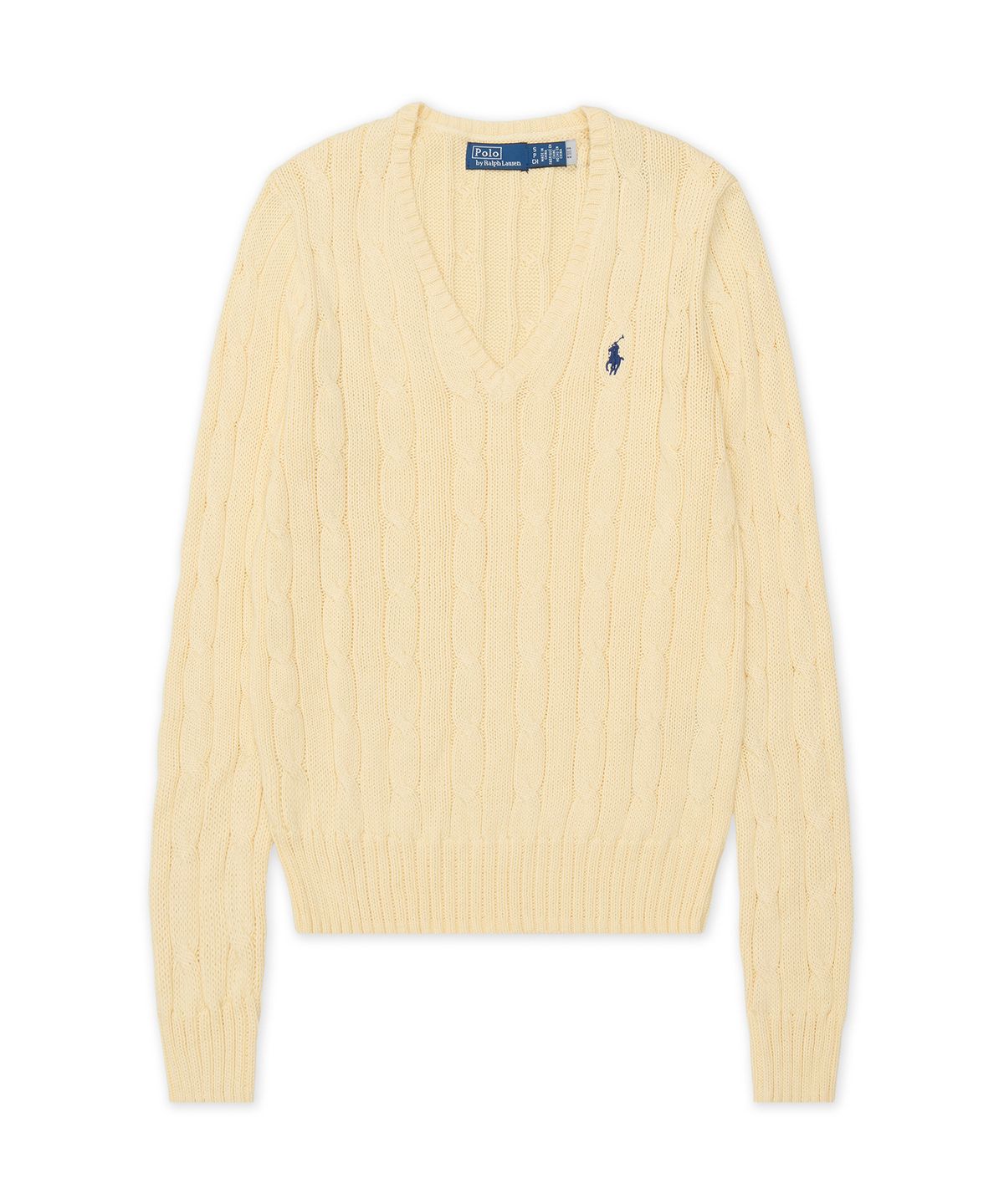 폴로 랄프 로렌(POLO RALPH LAUREN) 케이블 니트 코튼 브이넥 스웨터-내추럴