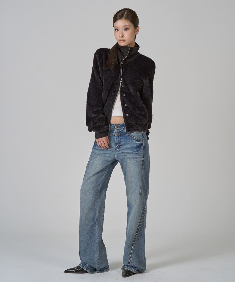 CURVED STRAIGHT DENIM PANTS (BLUE)
