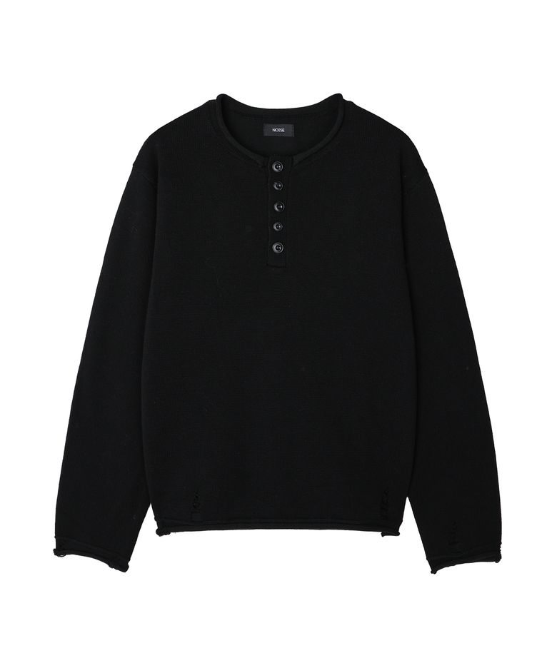빈티지 데미지 헨리넥 니트_[BLACK]