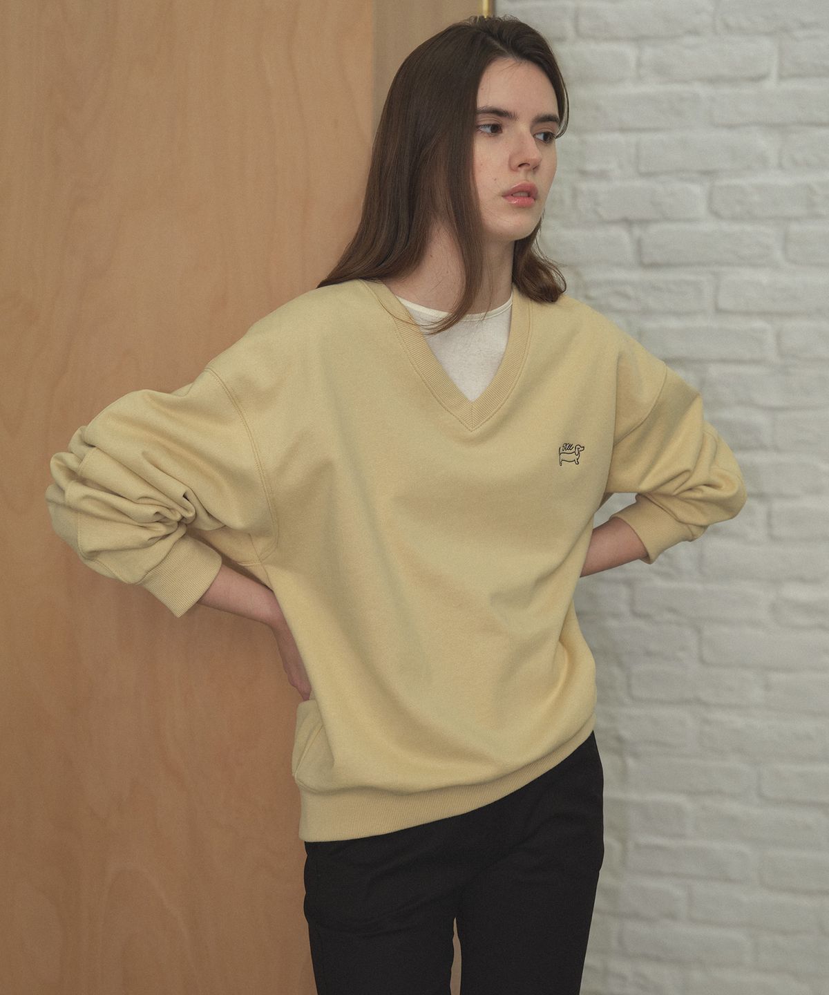 틸아이다이(TILL I DIE) LOOSE FIT V-NECK SWEATSHIRT [TIFA04LT19]_Yellow