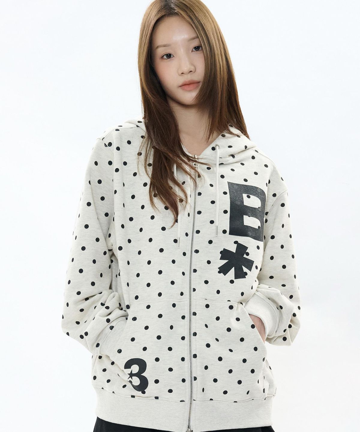 바우프(BAUF) B logo 후드집업 [도트 아이보리]