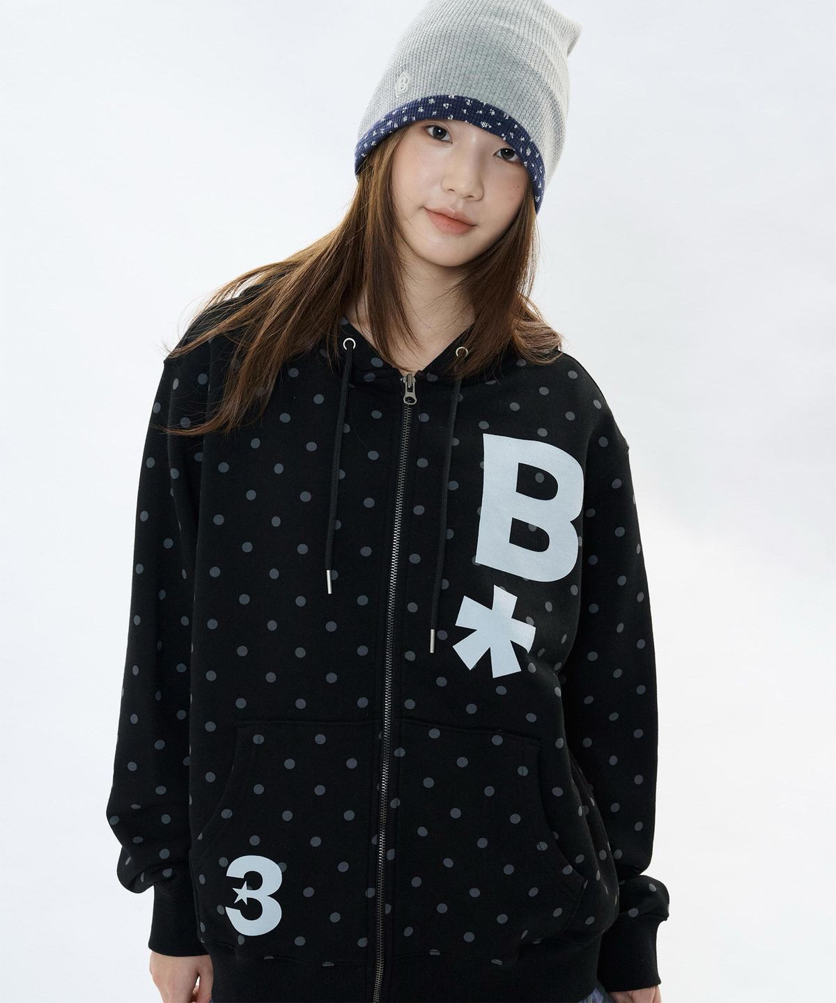 바우프(BAUF) B logo 후드집업 [도트 블랙]