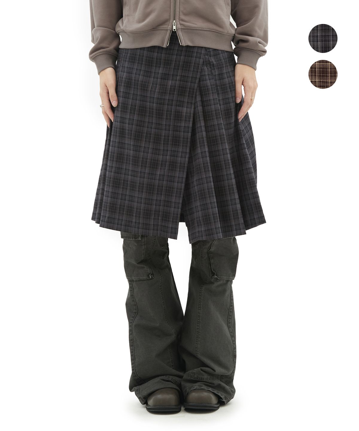 데프가먼츠(DEFGARMENTS) CHECK PLEATED WRAP SKIRT [2COLOR]