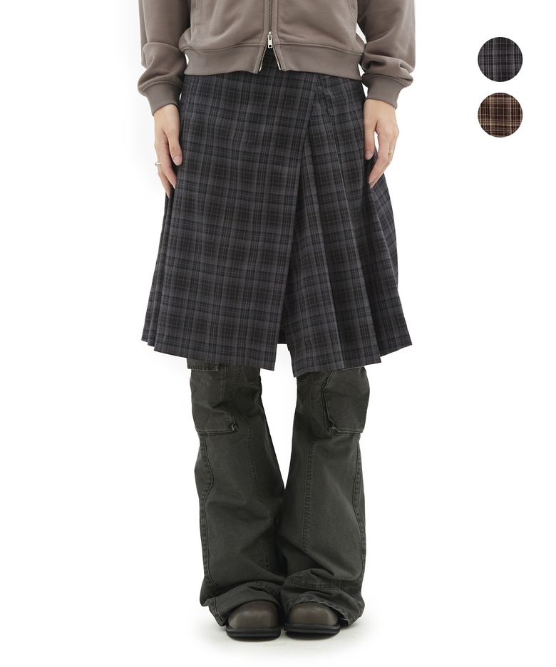 CHECK PLEATED WRAP SKIRT [2COLOR]