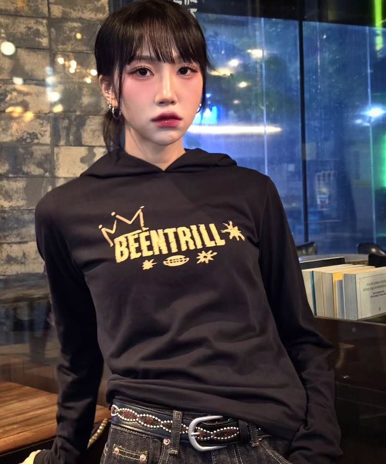 우먼스 크라운 후드 롱슬리브(블랙)