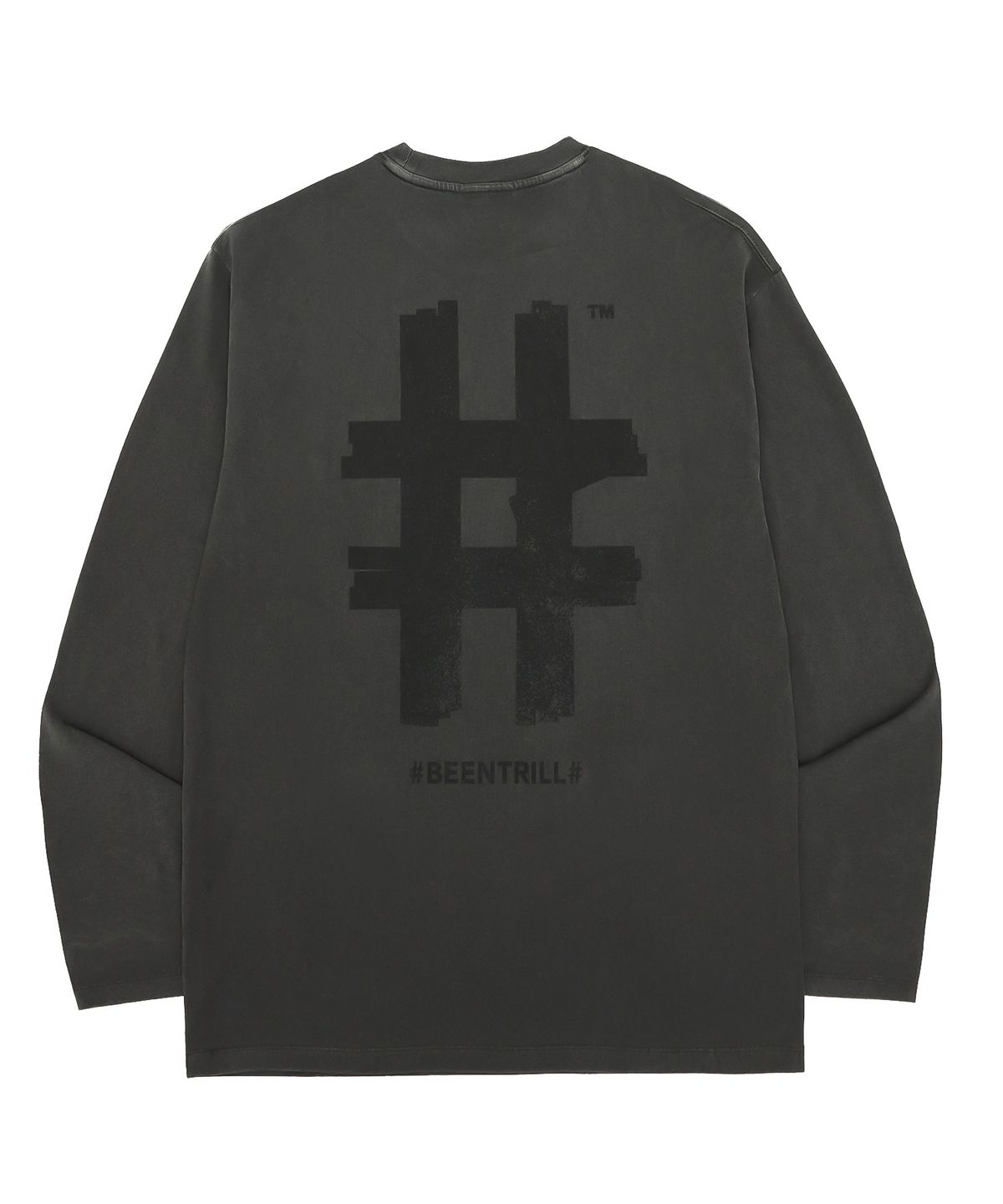 빈트릴(BEENTRILL) 스탬프 해시태그 피그먼트 롱슬리브(차콜)