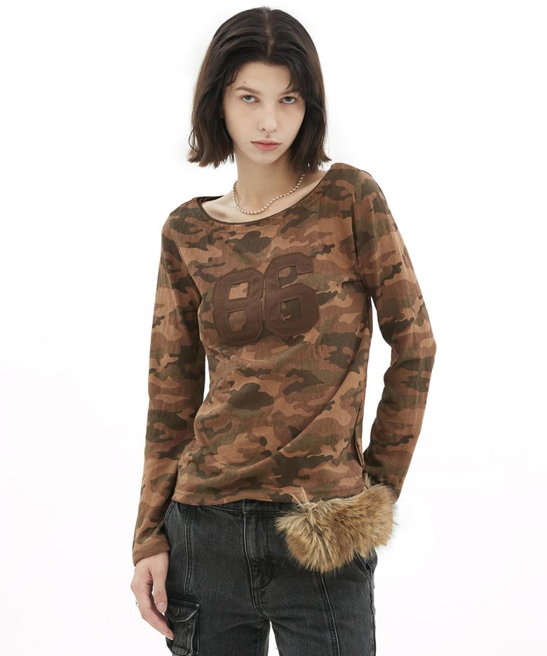 86 CAMO OFF-SHOULDER LONG SLEEVE [BROWN]