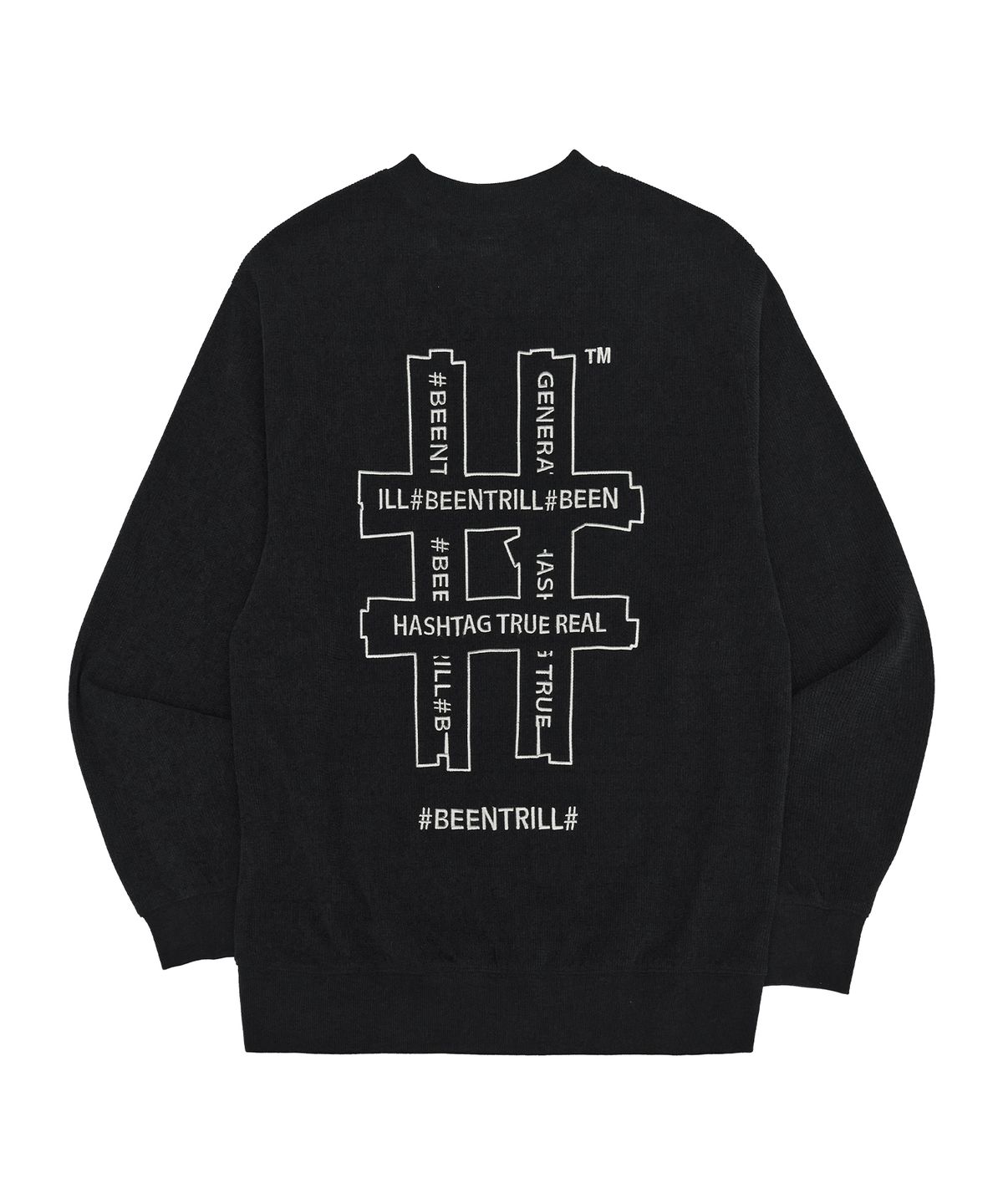 빈트릴(BEENTRILL) 셔닐 해시태그 맨투맨(블랙)