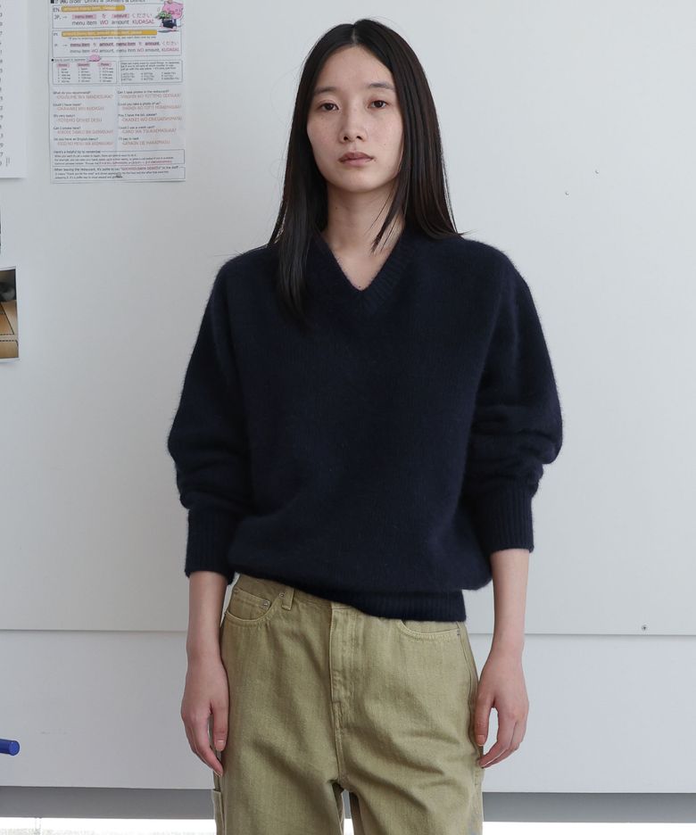 파인 울 브이넥 풀오버 (네이비)