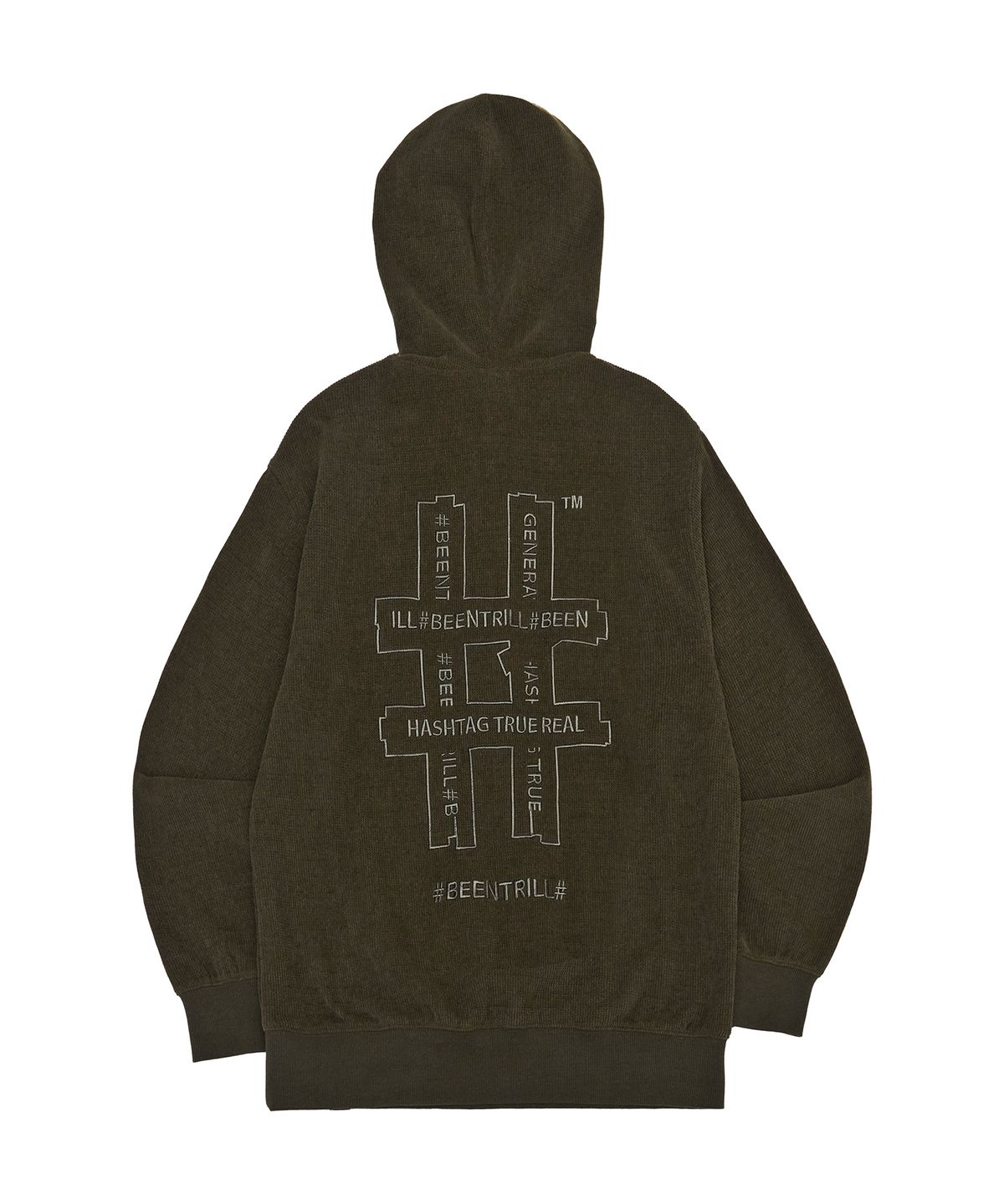 빈트릴(BEENTRILL) 셔닐 해시태그 후드 집업(브라운)