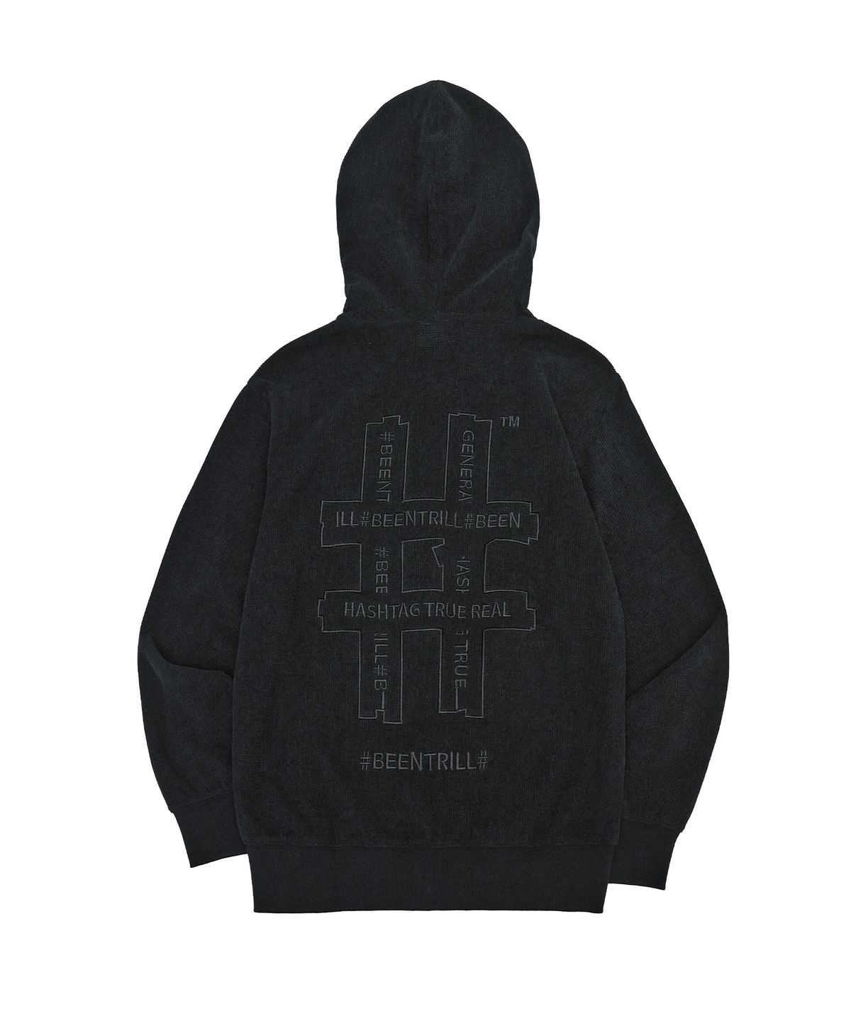 빈트릴(BEENTRILL) 셔닐 해시태그 후드 집업(블랙)