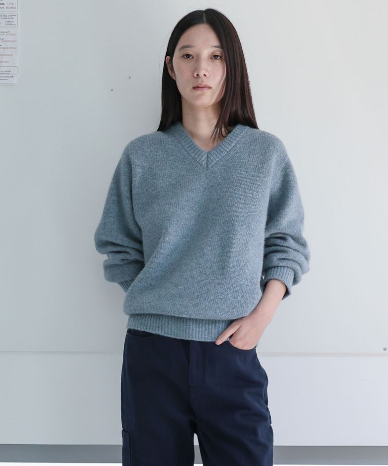 파인 울 브이넥 풀오버 (멜란지 블루)