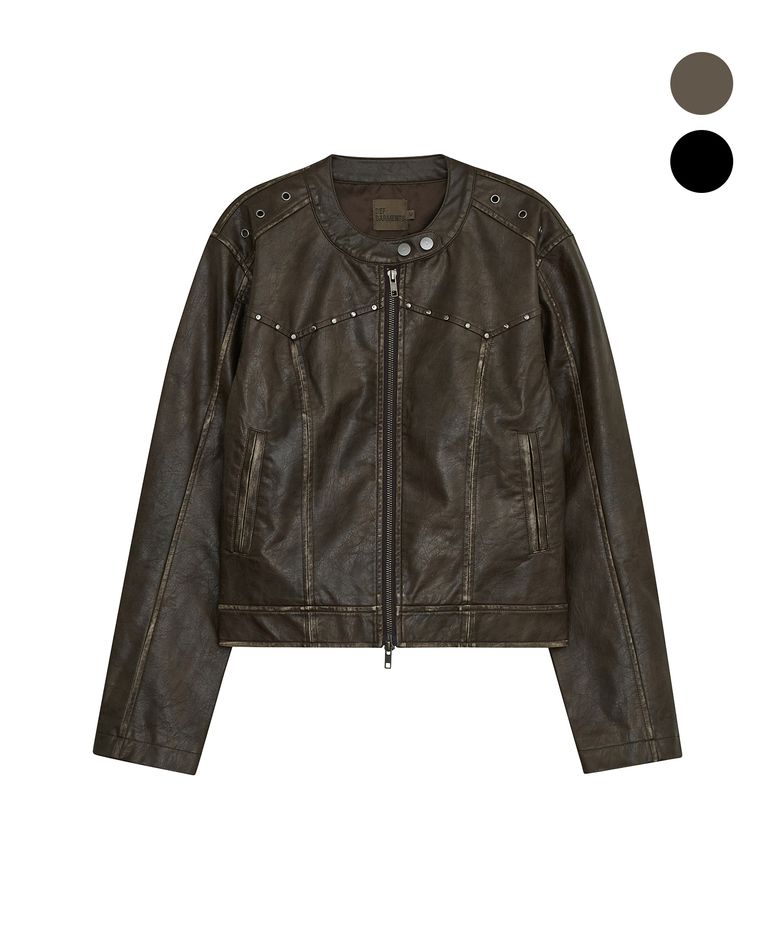 WESTERN BIKER LEATHER JACKET [2COLOR]