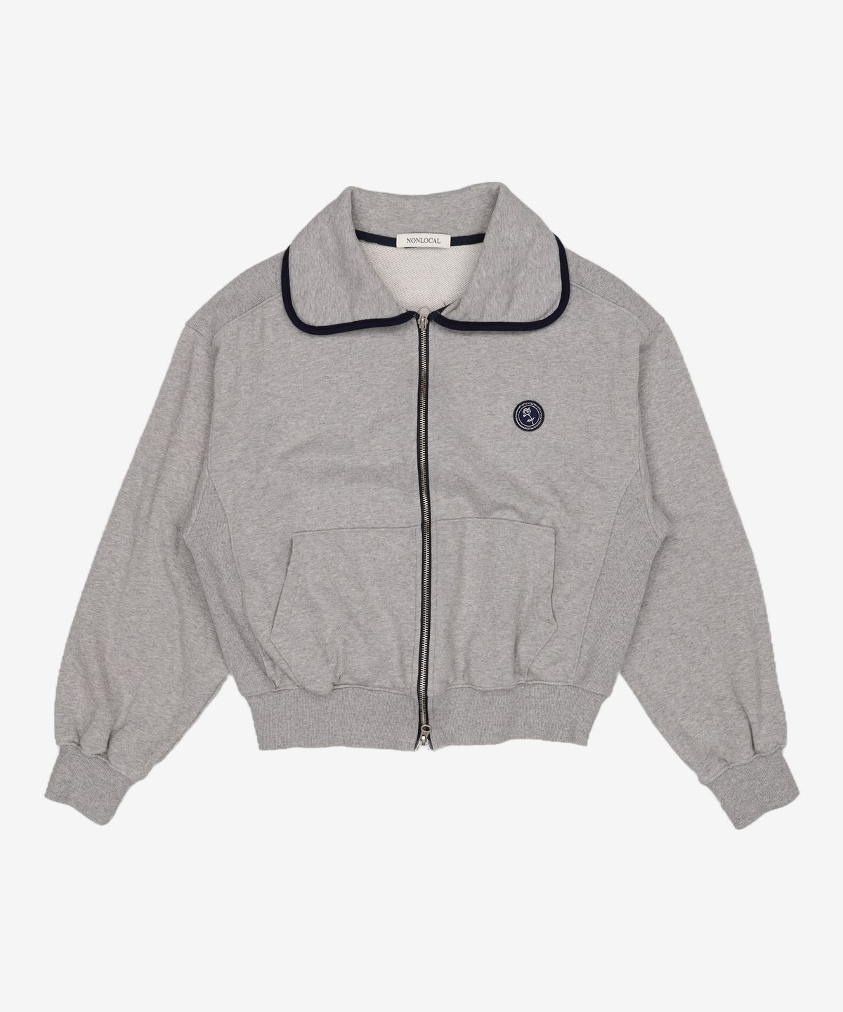 논로컬(NONLOCAL) Rose Wappen Collar zip-up - Grey FREE