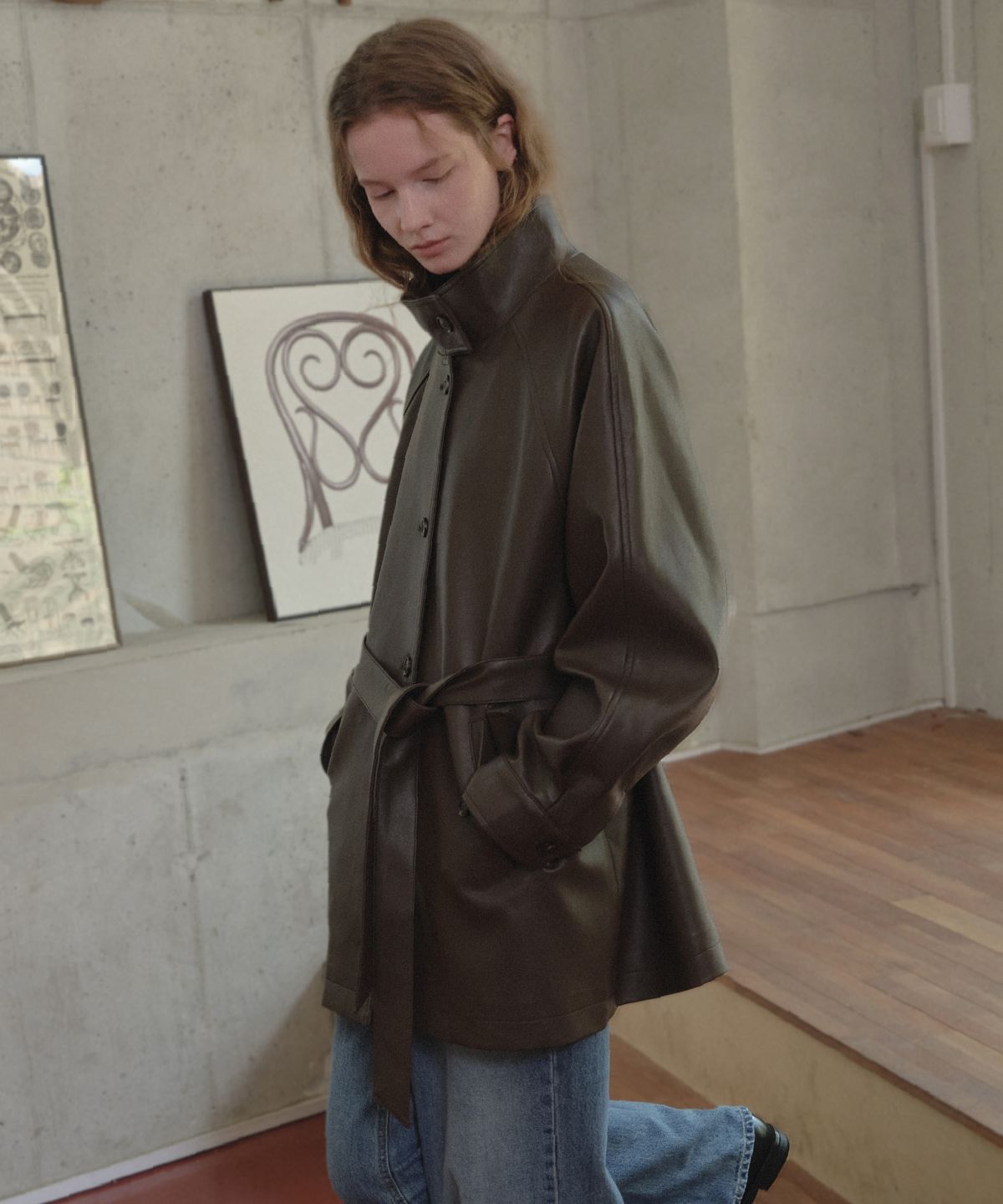 틸아이다이(TILL I DIE) High neck belted leather jacket [TIFA05LE01]_Brown