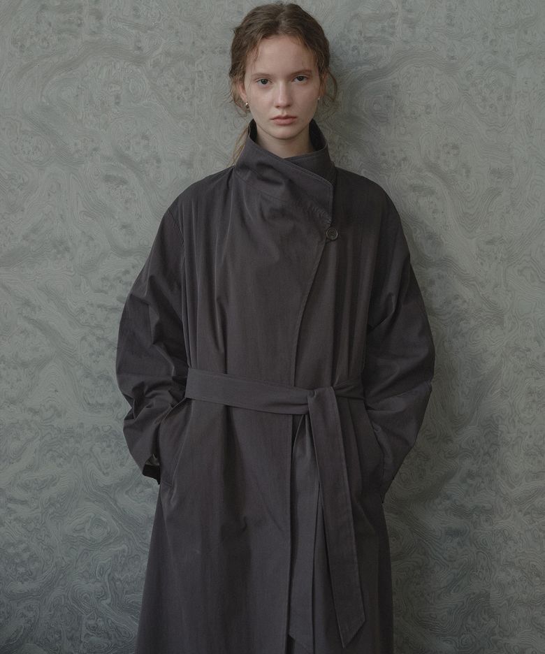 One-button collar trench coat [TIFA05CT02]_Charcoal
