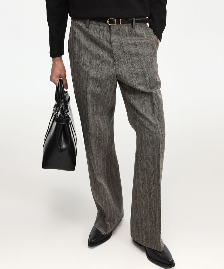 Wool Herringbone Flare Pants (Grey) TNPA6F107G2