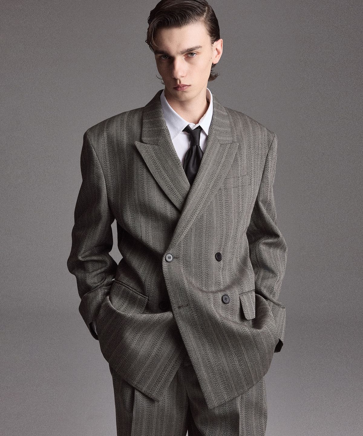 티엔지티(TNGT) Herringbone Structure Wool Double Jacket (Grey) TNJA6F103G2