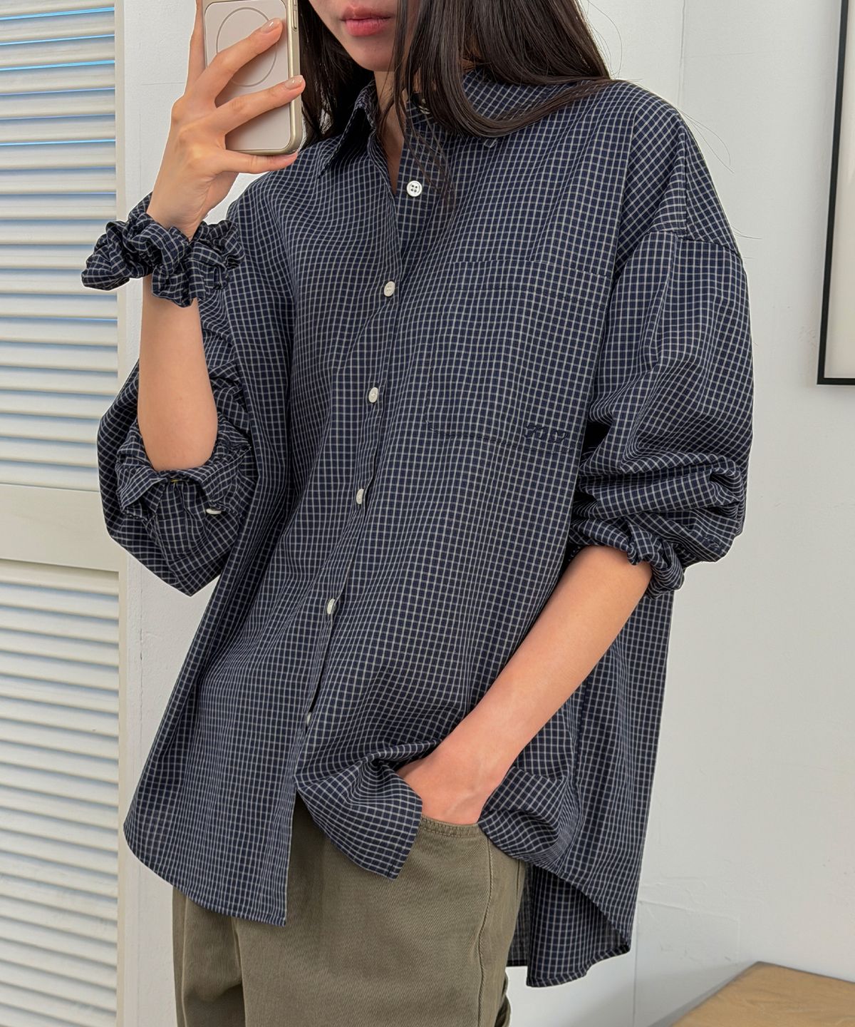 틸아이다이(TILL I DIE) [스크런치 SET] Cotton overfit shirt jacket set [TIFA05SH02]_Navy
