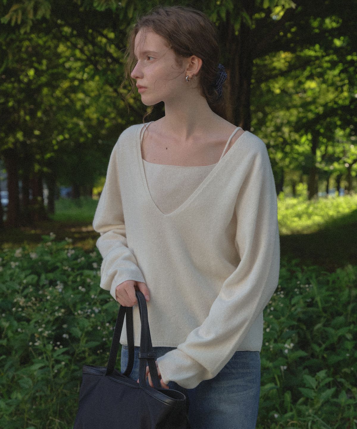 틸아이다이(TILL I DIE) Wool cashmere V neck knit set [TIFA05SW04]_Ivory