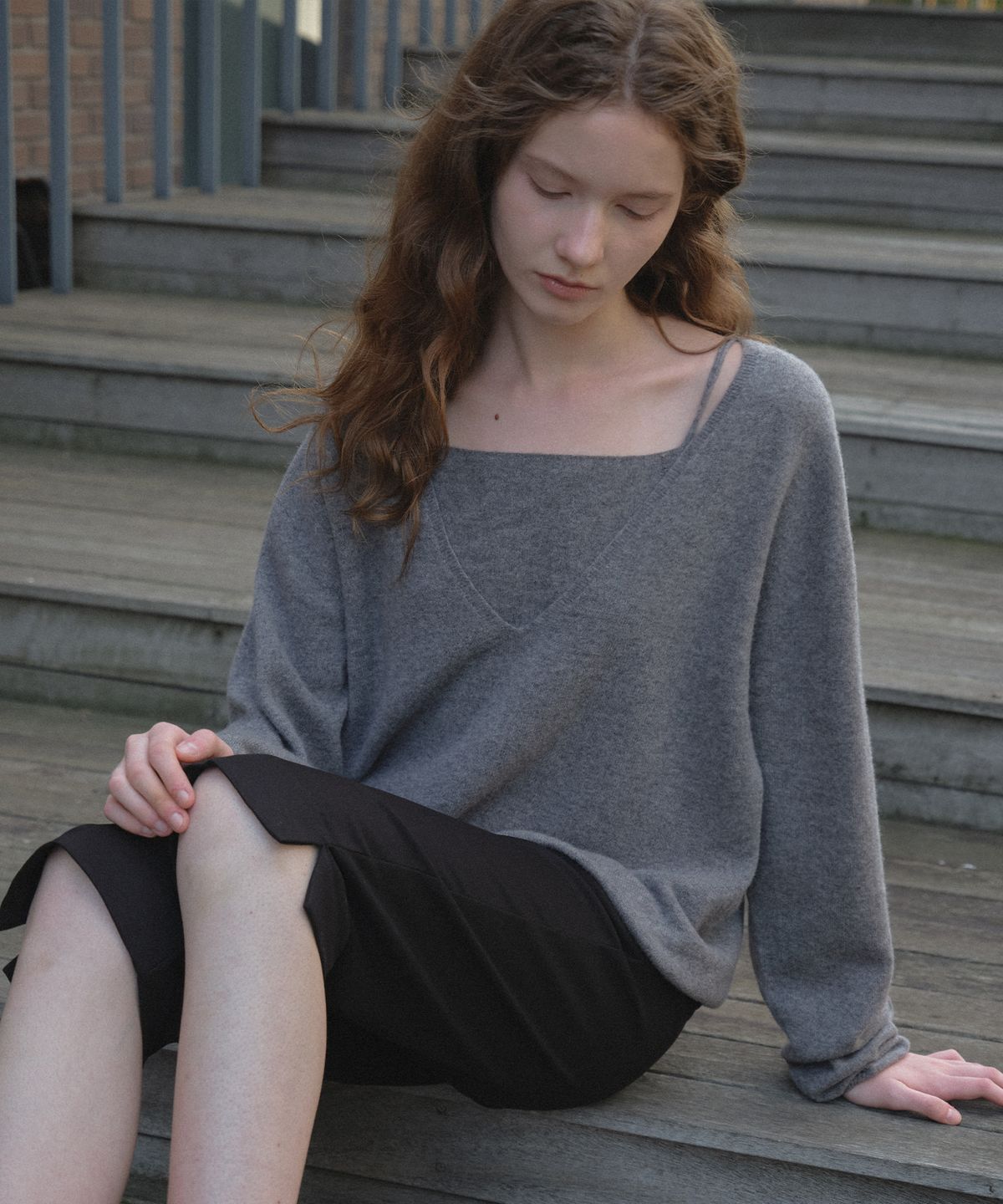 틸아이다이(TILL I DIE) Wool cashmere V neck knit set [TIFA05SW07]_Gray