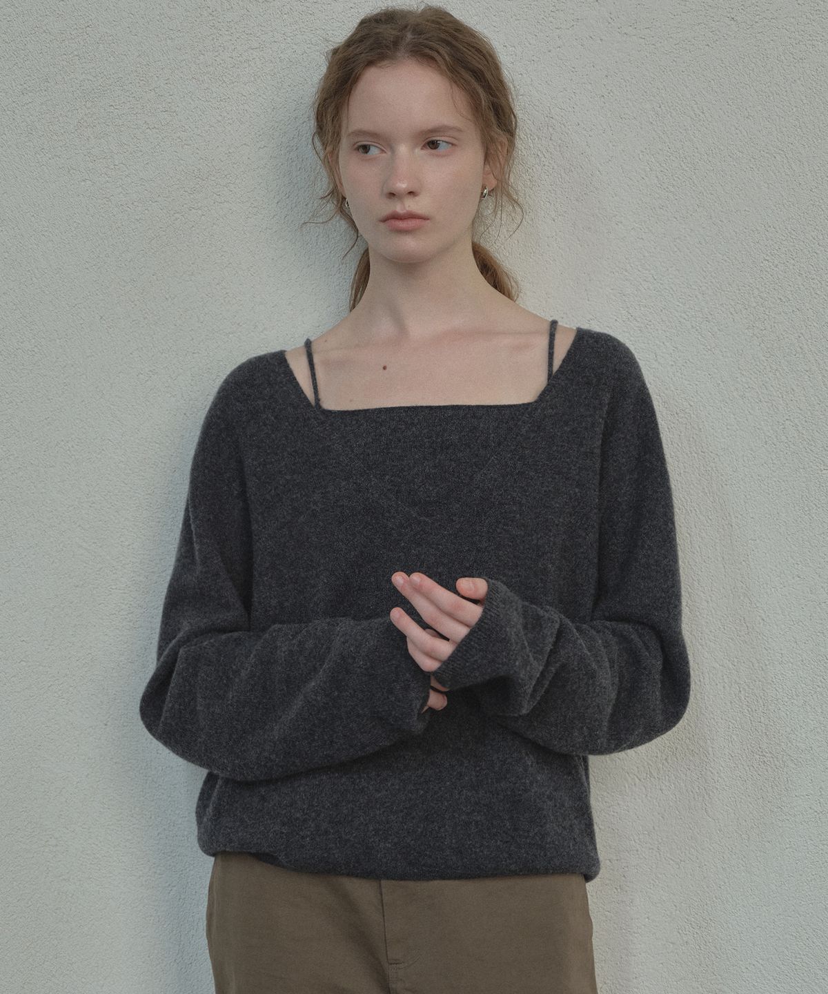 틸아이다이(TILL I DIE) Wool cashmere V neck knit set [TIFA05SW08]_Charcoal