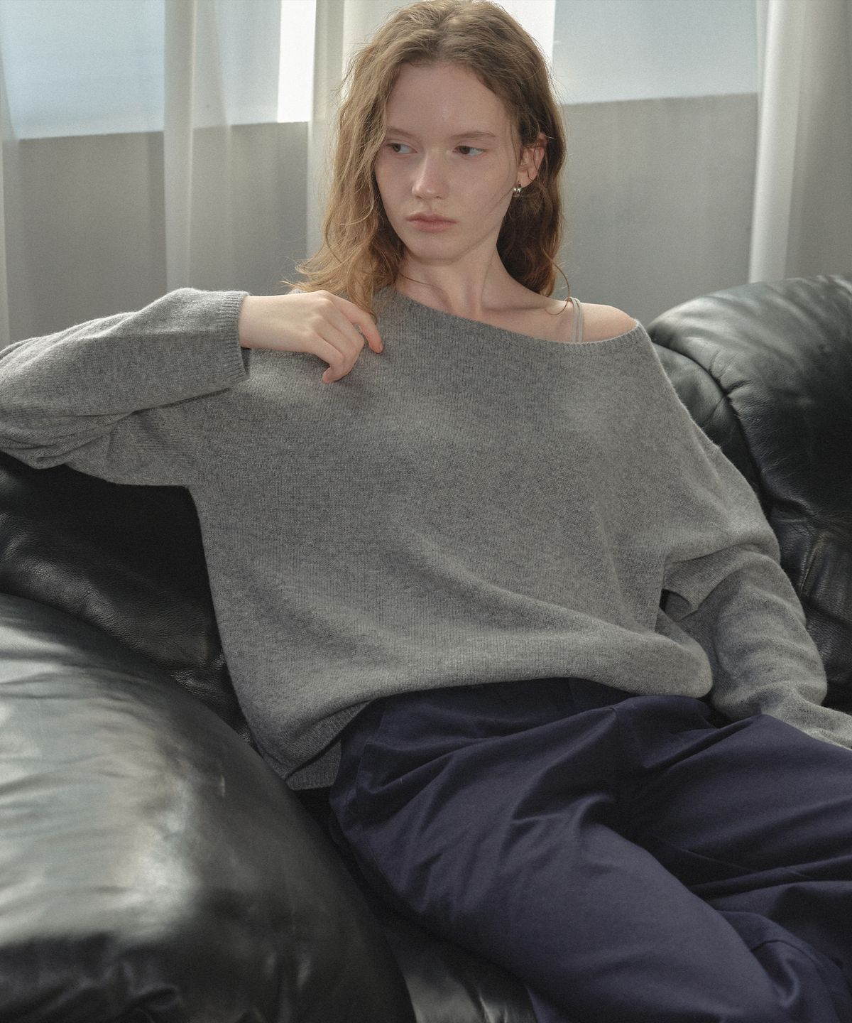 틸아이다이(TILL I DIE) Cashmere fine wool boat neck knit [TIFA05SW03]_Gray