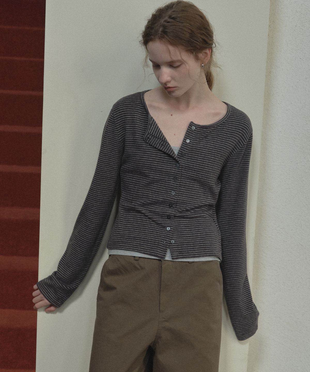 틸아이다이(TILL I DIE) Angora blended stripe cardigan [TIFA05LT02]_Charcoal