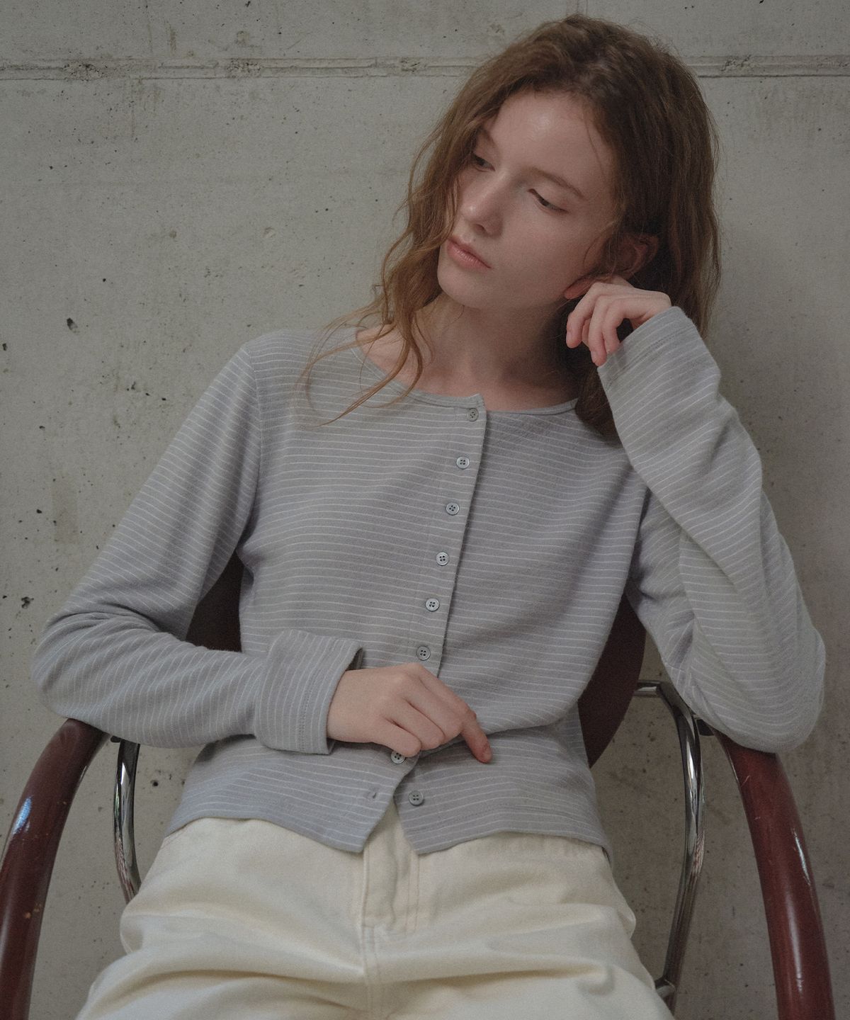 틸아이다이(TILL I DIE) Angora blended stripe cardigan [TIFA05LT03]_Sky blue