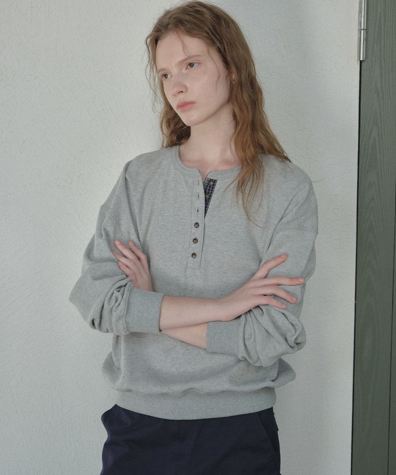 Waffle check henley sweatshirt [TIFA05LT07]_Melange
