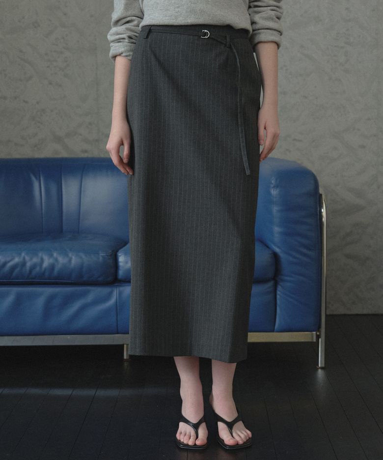 H-line belt set skirt [TIFA05SK01]_Charcoal