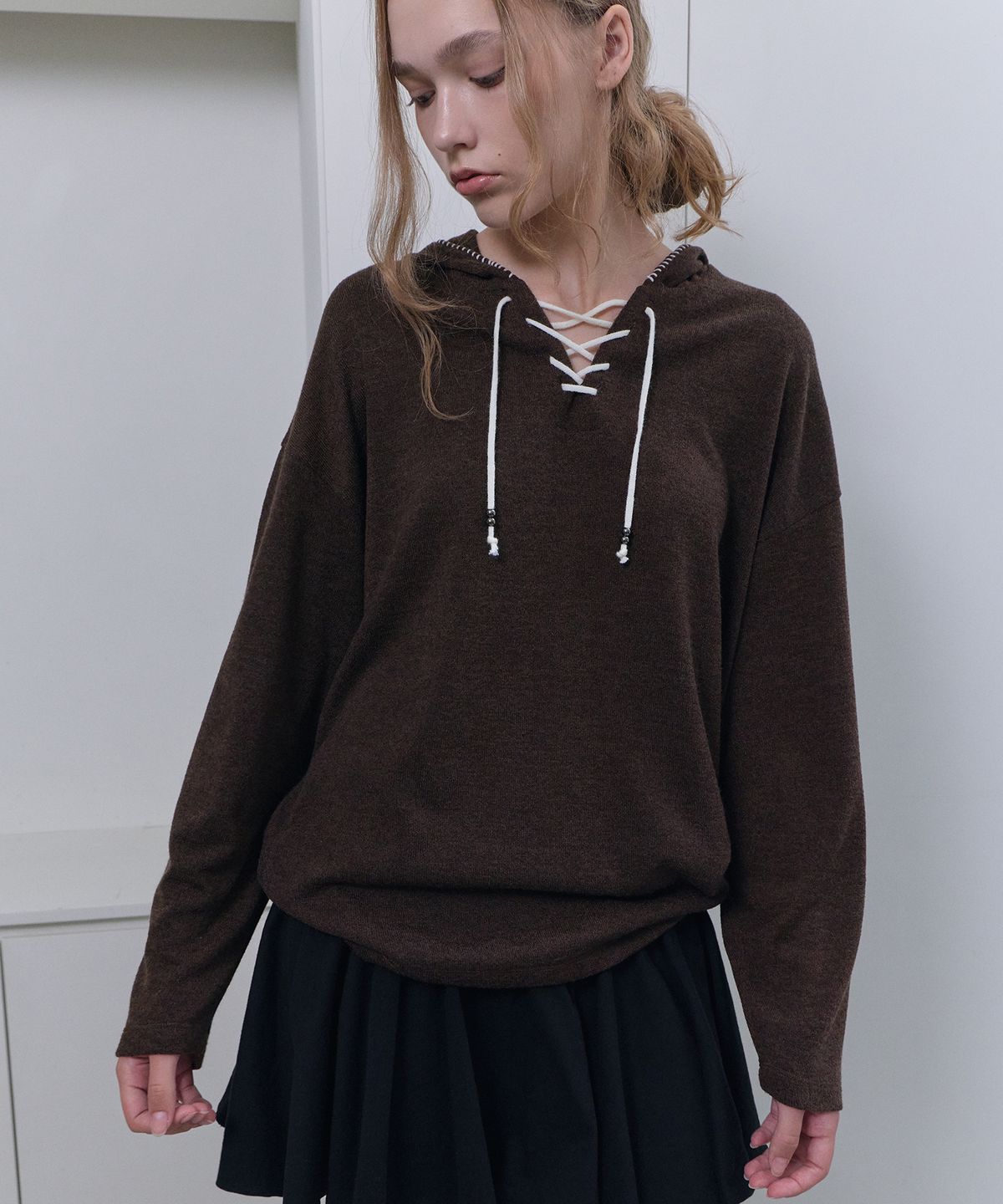 디어스토커(DEARSTALKER) Moss Stitch Knit Hoodie - Brown