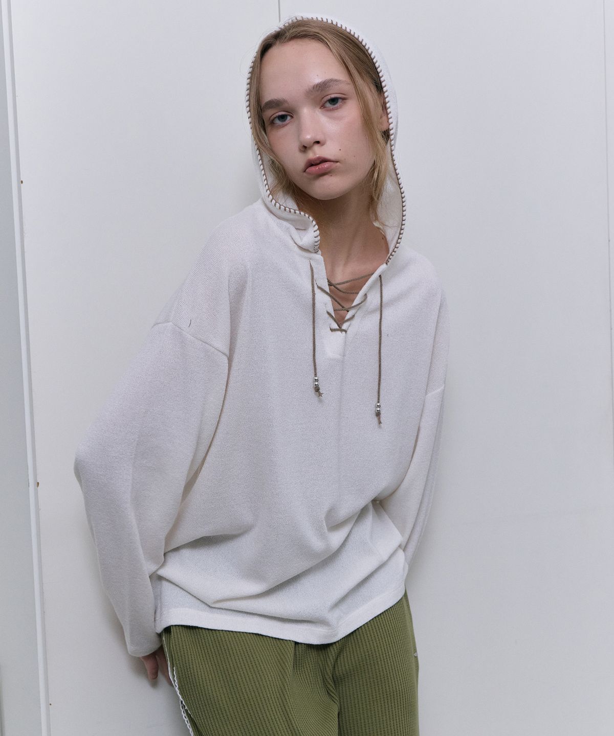 디어스토커(DEARSTALKER) Moss Stitch Knit Hoodie - Ivory